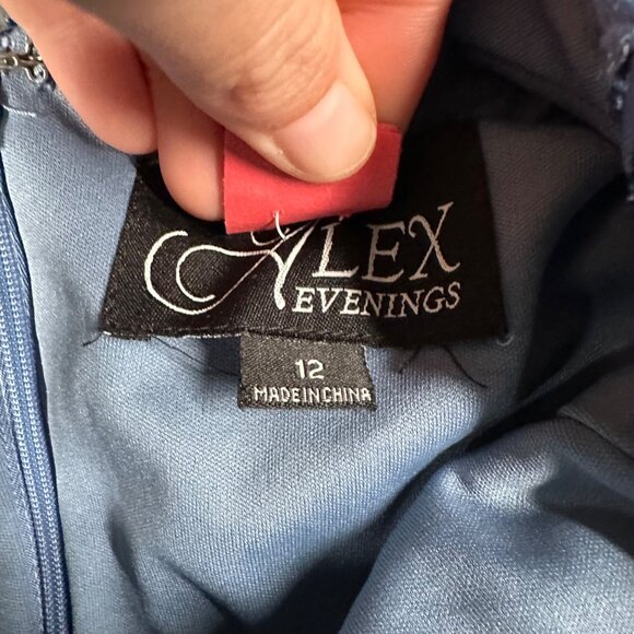 Alex Evenings Dress Womens 12 Blue Rosette Gown Cocktail Short Back Zip Wedding - Picture 6 of 11